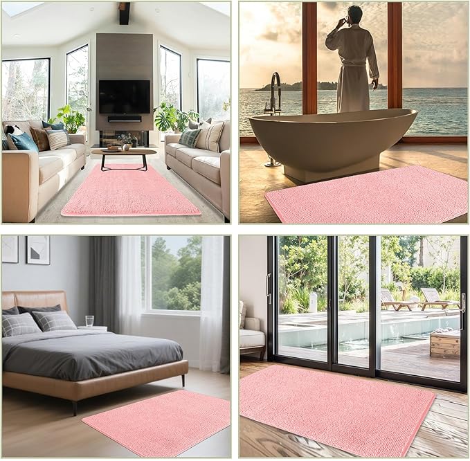 Bathroom Rugs 36 x 60 Inch – Extra Large Bath Mat | Absorbent and Washable Thick Chenille Bath Rugs Non-Slip Runner Rug for Bathroom, Shower, Tub(Pink)