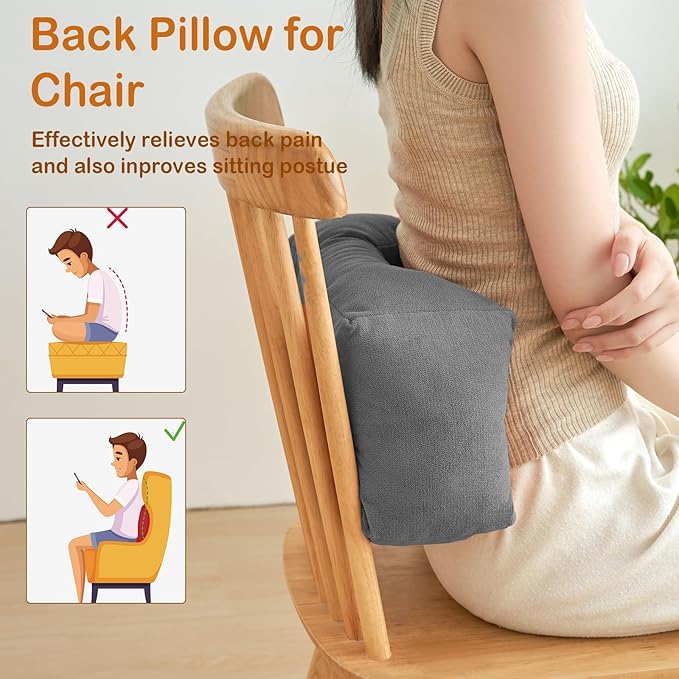 Lumbar Support Pillow Small Lower Back Pillow for Office Chair, Car Seat, and Desk Chair Ergonomic High-Elasticity Cushion for Pain Relief and Comfort on Sofa, Bed, or Travel (Gray)