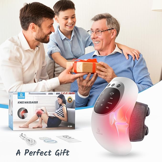 COMFIER Cordless Knee Massager with Heat and Red Light Therapy,Vibration,Heated Knee Brace Straps for Pain Relief with 18.9 Inch,Heating Pad for Knee, Gifts for Women,Men