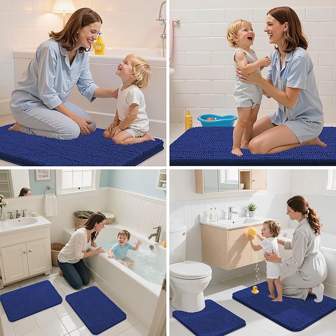 Arotive Bathroom Rugs 24x16, Extra Soft Absorbent Shaggy Chenille Bath Rugs, Machine Washable Rubber Backing Non-Slip Bath Mats for Bathroom Floor Tub and Shower, Home Decor Accessories, Royal Blue
