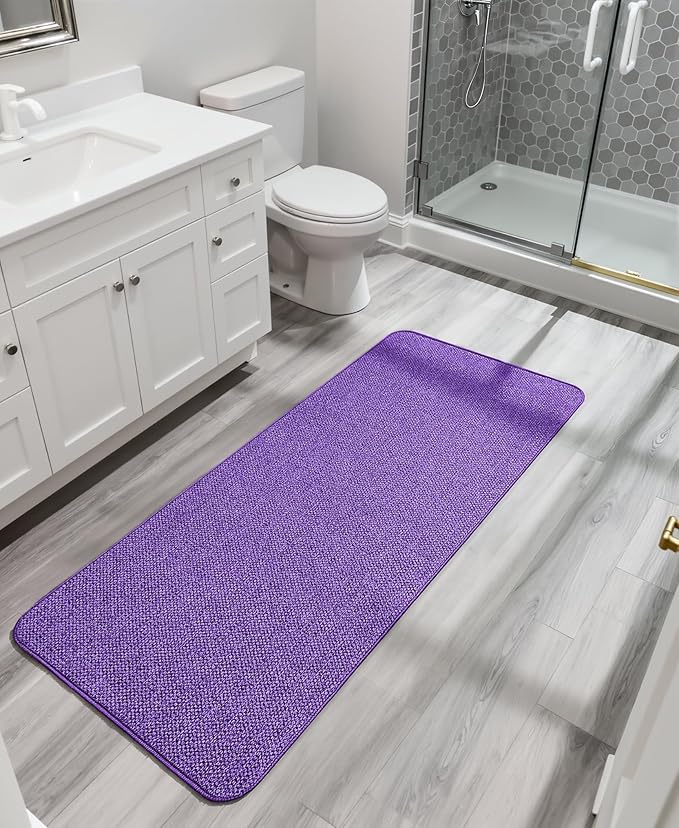 Bath Mat,Ultra Thin Bathroom Runner Rugs,Large Bath Mats for Bathroom,Quick Dry,Non-Slip,Machine Washable,Low Pile,Bath Rug,Shower Outside,Sink,Home Decor Accessories.Purple,1'9"x3'11"(21x47inch)