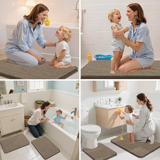 Arotive Bathroom Rugs 36x24, Extra Soft Absorbent Shaggy Chenille Bath Rugs, Machine Washable Rubber Backing Non-Slip Bath Mats for Bathroom Floor Tub and Shower, Home Decor Accessories,Camel