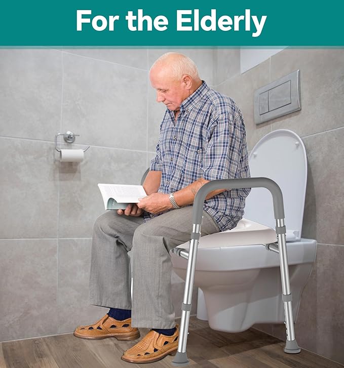 Soundfuse Toilet Seat Risers for Seniors, Raised Toilet Seat with Handles, Adjustable Height & Width, Cozy Padded 400lb Elevated Toilet Seat, Fit Any Toilet