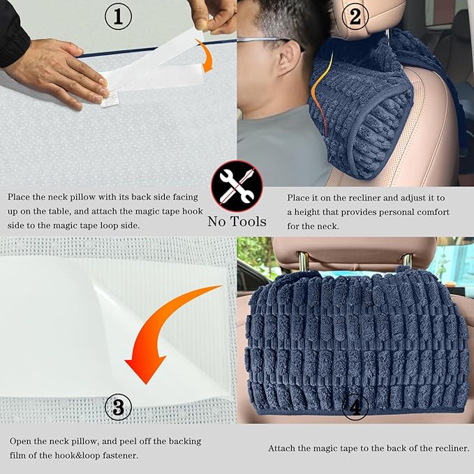 Memory Foam Headrest Pillow for Neck Pain Relief & Cervical Support - Ergonomic Neck Cushion for Office Chair, Car, Recliner, Sofa - Breathable & Pressure Relief (Navy Blue, 17x2.7 Inches)
