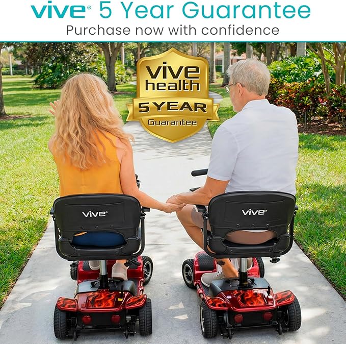 Vive 4 Wheel Mobility Scooter - Electric Powered Wheelchair Device - Compact Heavy Duty Mobile for Travel, Adults, Elderly (Red Fire)