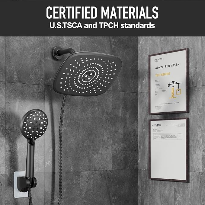 Veken Rain Shower Head with Handheld, High Pressure Rainfall Showerhead Combo with 5 Handheld Water Spray Modes for Bathroom Accessories, Home Decor, Detachable Dual Shower Heads, Matte Black, 10 Inch