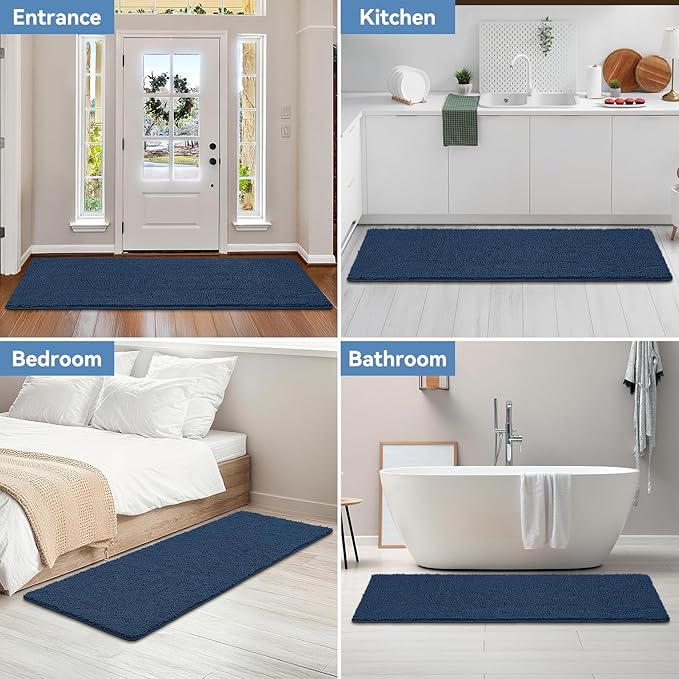 Bcoimo 70x24 Chenille Bath Mat – Non-Slip with Backing Bath Rug Ultra-Absorbent and Machine Washable Bathroom Mat Quick-Dry Design. Ideal for Bathroom Shower and Tub Areas