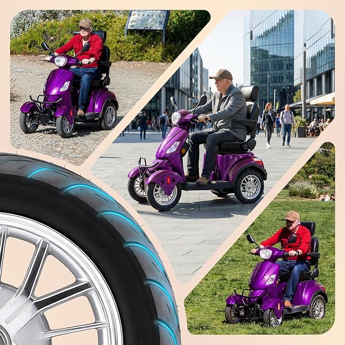 Super Large Electric 4 Wheel Mobility Scooters, Heavy Duty 800W Wheelchair Device, 25 Miles Long Range, All Terrain Mobility Scooter,Speed Adjust, Remote Key,Receive Ready to Ride (Purple)