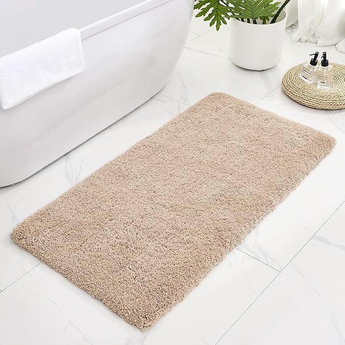 Bathroom Rugs Non Slip Washable 48x24, Ultra Thick Soft Microfiber Absorbent Bath Mats, High Density Foam Latex Non Slip Backing Bath Rugs, Fluffy Floor Carpet for Tub&Shower, Beige