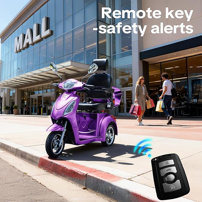 Super Large Electric 4 Wheel Mobility Scooters, Heavy Duty 800W Wheelchair Device, 25 Miles Long Range, All Terrain Mobility Scooter,Speed Adjust, Remote Key,Receive Ready to Ride (3 Wheel -Purple)