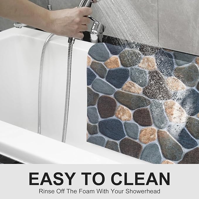 Extra Large Shower Mat: 24 X 36 Inch Stylish Shower Mats for Inside Shower - Soft PVC Loofah Trimmable Non Slip Shower Mat for Elderly, Quick Drying