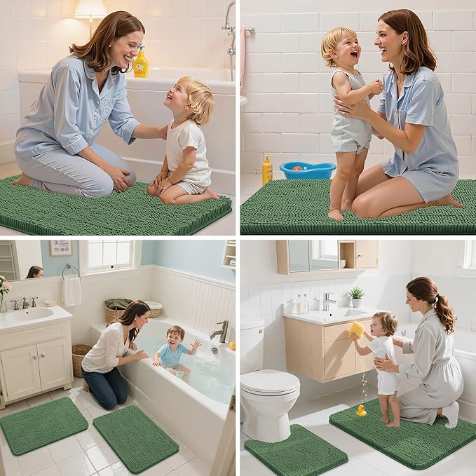 Arotive Bathroom Rugs 30x20, Extra Soft Absorbent Shaggy Chenille Bath Rugs, Machine Washable Rubber Backing Non-Slip Bath Mats for Bathroom Floor Tub and Shower, Home Decor Accessories, Olive Green