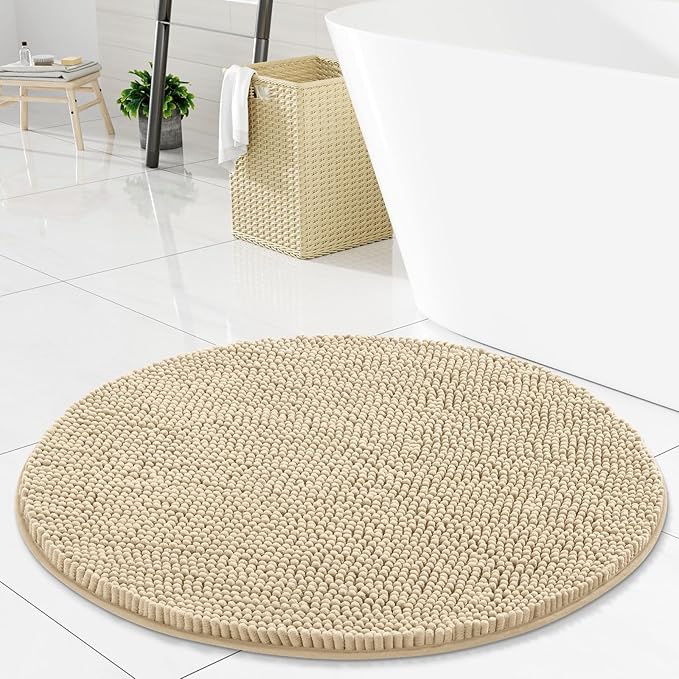 Arotive Bathroom Rugs Round 24x24, Extra Soft Absorbent Shaggy Chenille Bath Rugs, Machine Washable Rubber Backing Non-Slip Bath Mats for Bathroom Floor Tub and Shower, Home Decor Accessories, Beige