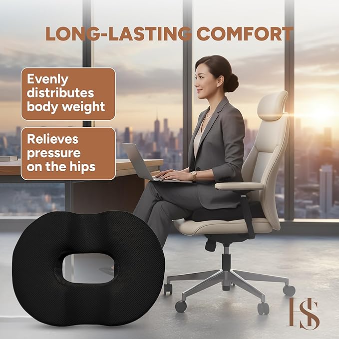 Donut Pillow Seat Cushion with Washable Cover – Tailbone Pain Relief Cushion for Postpartum – Anti-Slip Sciatica Pain Relief Pillow – Lumbar Support Pillow for Office Chair, Car & Home