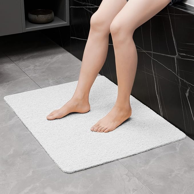 HITSLAM Shower mat Non Slip, 24 x 32 Inch Bathtub Mat Non Slip with Drain, Soft PVC Loofah Shower Bath Mat for Tub, Quick Drying Bathroom Shower Mat, White