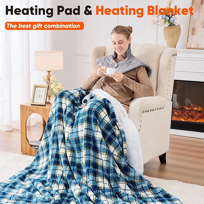 Weighted Heating Pad for Neck Shoulders and Back, Mothers Day Gifts for Mom Wife Grandma, Birthday Gifts for Women Men Dad, Instant Electric Heated Blanket with 9 Heat Options 4 Auto-Off Timer, Grey