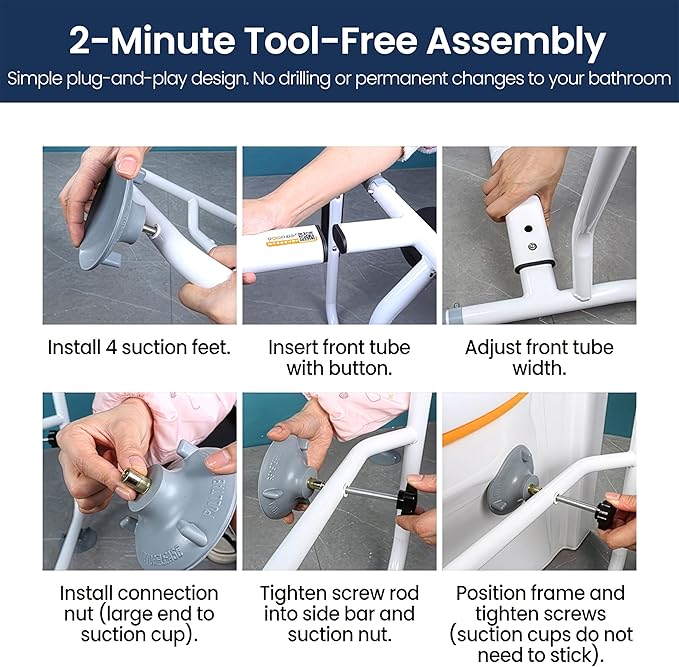 Toilet Safety Rail for Seniors - 300LBS Sturdy Adjustable Bathroom Assist Handle with Suction Cups, Tool-Free Installation, Ideal for Elderly, Post-Surgery, Mobility Impaired & Disabled