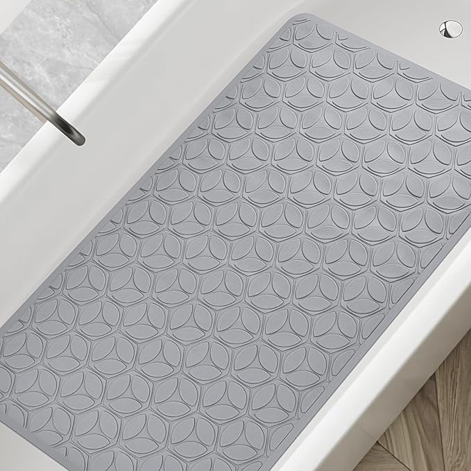 WRISIN Bathtub Mat Non Slip with Suction Cups - 100% Rubber Bathroom Mat Textured for Bath Tub Shower Safety - Soft on Touch - BPA/PVC Free - Pet Dog Bath Mat - Machine Washable - 17 × 35 Inch(Gray)