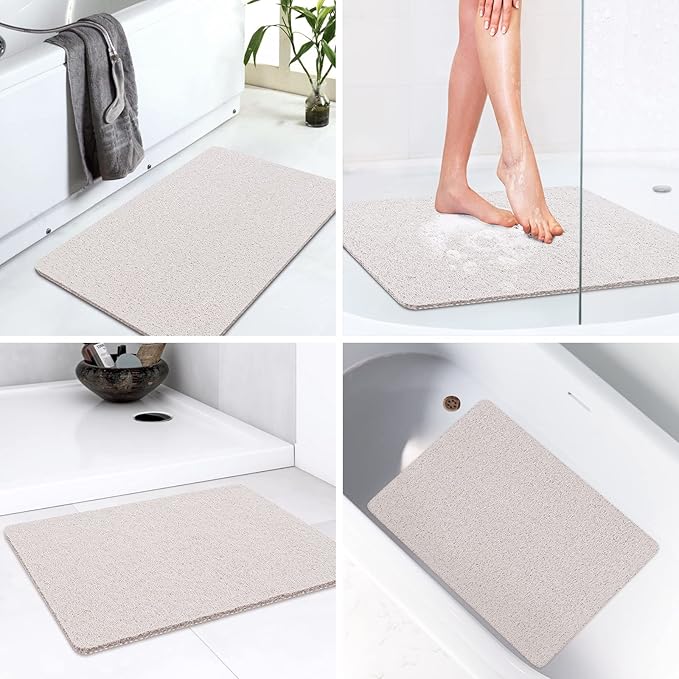 LuxStep Shower Mat Bathtub Mat,40x24 inch, Non-Slip Bath Mat with Drain, Quick Drying PVC Loofah Bathmat for Tub,Shower,Bathroom,White