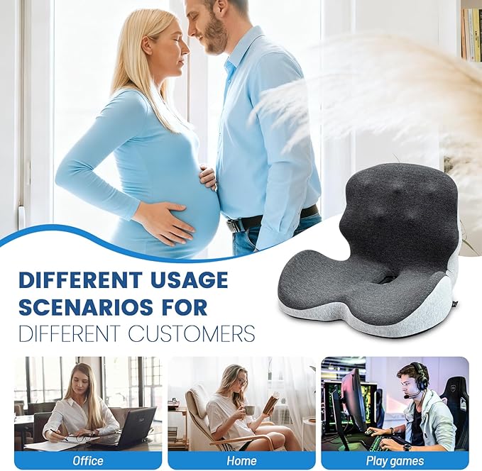 Seat Cushion - Memory Foam Cushion for Office Chair, Lumbar Support Pillow One Piece, for Sciatica & Tailbone Pressure Relief Coccyx Pad for Long Sitting Office Chair, Wheelchair, Home, Office