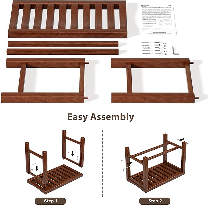 Rubber Wood Shower Bench, Non-Slip Waterproof Wooden Shower Stool for Adults & Elderly, Sturdy Bath Seat for Inside Shower or Tub – 24.02" D x 14.96" H x 6.3" W
