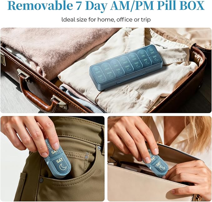 Betife AM PM Pill Organizer 7 Day, Weekly Pill Organizer 2 Times a Day, Daily Pill Box AM PM, Portable Travel Medicine Case, Day Night Pill Container for Medication, Vitamin or Supplement(Ocean Blue)