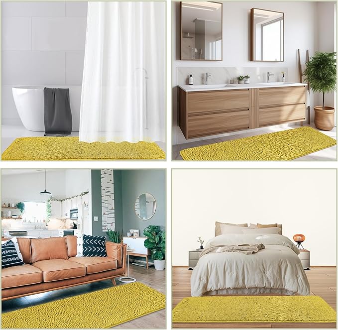 Bathroom Runner Rug 24 x 60 Inch – Extra Large Long Bath Mat | Absorbent and Washable Thick Chenille Bath Rug Non-Slip Runner Rug for Bathroom, Shower, Sink(Mustard)