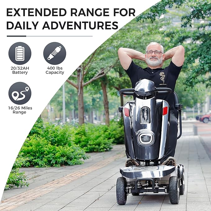 Heavy Duty Mobility Scooter for Seniors/Adults, 500W 400LBS Capacity Electric Scooter, All Terrain Mobility Scooters for Travel 10" Off Road Tires, Long Range 4 Wheel Scooter 9MPH, Gray 26Miles