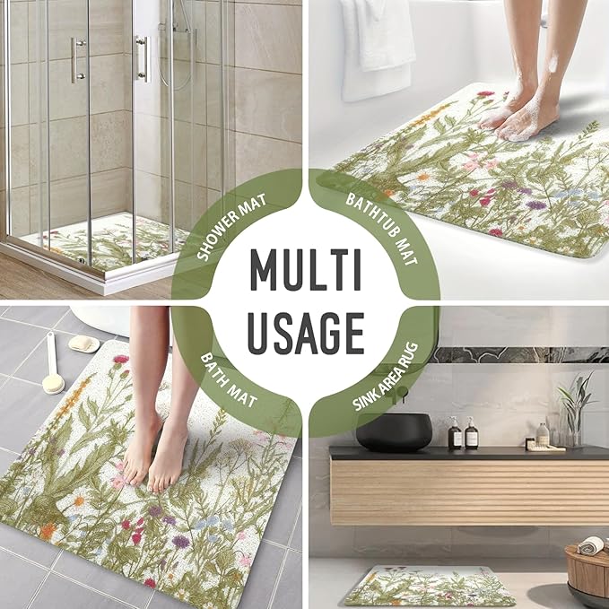 Square Shower Mat, 24 x 24 Inch Non Slip Flower Shower Stall Mat, Quick-Dry PVC Loofah Bath Mat for Shower Tub Bathroom