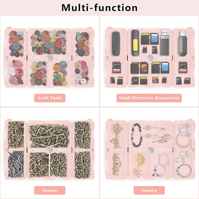 FYY Daily Pill Organizer,2 Pcs 7 Compartments Portable Pill Case Travel,Folding Design Pill Box for Purse Pocket to Hold Vitamins,Cod Liver Oil,Supplements and Medication-Pink