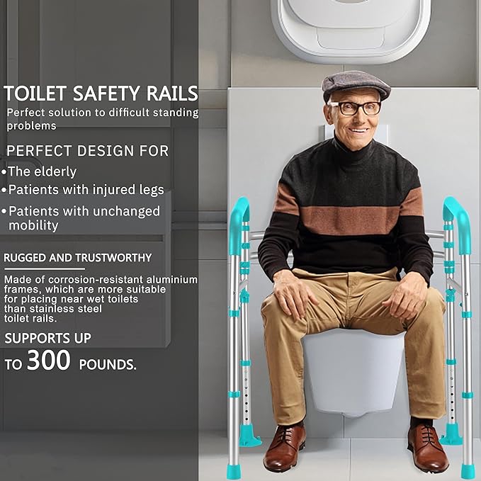 Lianjindun Toilet Safety Rails, Adjustable Toilet Frame for Elderly, Seniors, Handicap & Disabled, Foldable Handicap Toilet Handles Fit Any Toilets(Peacock Blue)