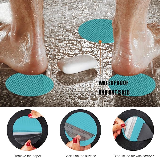 Secopad Original Bathtub Non-Slip Stickers for Tub & Shower Floor, Strong Anti-Slip Shower Stickers with Scraper Ideal for Families with Kids, Adults & Seniors, 24 PCS (Blue)
