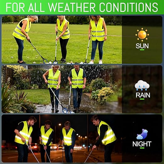 6-Pack Reflective Safety Vest & Grabber Tool Kit Yellow, 32-Inch Reacher Tool, Trash Picker for Litter, Ideal for Construction & Cleaning Teams