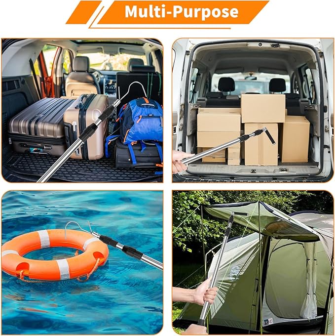 6.5 Ft Truck Cargo Grabber Reach Retriever Tool,Expandable Heavy Duty Stainless Steel Truck Telescoping Pull Pole with Two Hooks for Pickup Truck SUV Boat Accessories