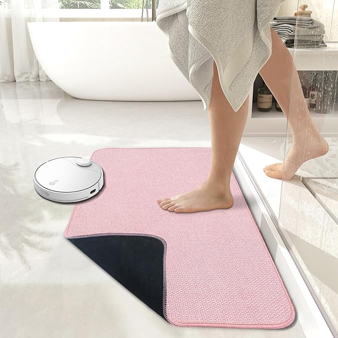 Bosap Bath Mat,Ultra Thin Bathroom Runner Rugs,Large Bath Mats for Bathroom,Quick Dry,Non-Slip,Machine Washable,Low Pile,Bath Rug,Shower Outside,Sink,Home Decor Accessories.Pink,1'5"x2'11"(17x35inch)