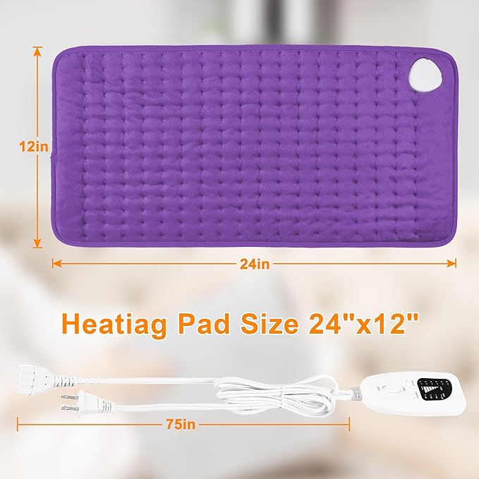 Deepsoon Heating Pad,Electric Heating Pads for Back,Neck,Moist Heating Pad for Abdomen Shoulder Knee Legs,Dry/Moist Heat&Auto Shut Off,Mother's Day Birthday for Men and Women,Dark Purple,24x12 Inch