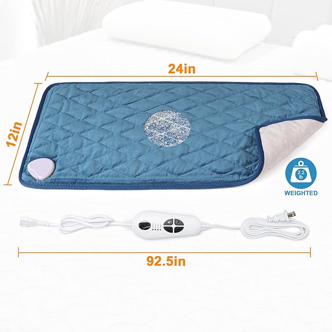 Deepsoon Heating Pad,Electric Heating Pads for Back,Neck,Moist Heating Pad for Abdomen Shoulder Knee Legs,Dry/Moist Heat&Auto Shut Off,Mother's Day Birthday for Men and Women,Weighted Blue,24x12 Inch