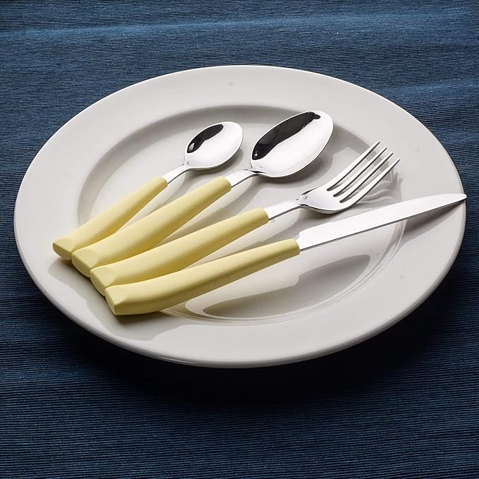 ANNOVA Silverware Set Stainless Steel Colorful Handle Tableware Kitchen Flatware Set Utensils, Includes Dinner Knives, Forks, Spoons, Salad Forks & Dessert Spoons (Yellow, 16 Pieces)