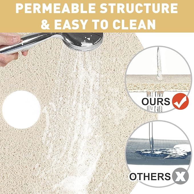 Shower Mat Non Slip: 31 Inch Diameter Extra Large Round Shower Mats with Drain Hole in Middle - Soft Loofah Great Drainage Shower Stall Matt for Inside Shower