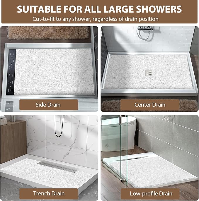 Shower Mat Non Slip: 59 x 34.5 Inch Extra Large Shower Mats for Inside Shower with Drain Hole - Soft PVC Loofah Anti Slip Shower Stall Mat for Walk-in Shower and Bathroom, Quick Drying