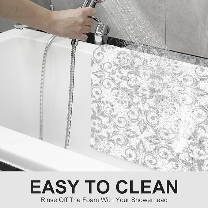 Extra Large Shower Mat: 24 X 36 Inch Stylish Shower Mats for Inside Shower - Soft PVC Loofah Trimmable Non Slip Shower Mat for Elderly, Quick Drying