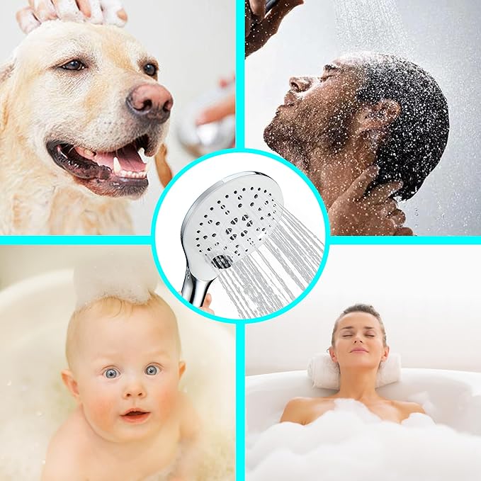 KPW Handheld Shower Head with 59" Hose Chrome Detachable Shower Head Adjustable Bracket High Pressure Handheld Shower Head RV Shower Head