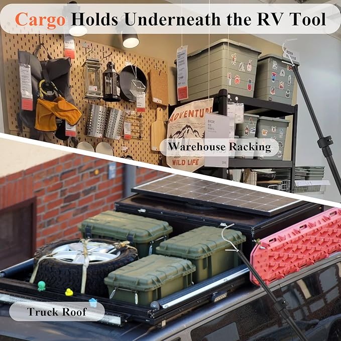 Truck Bed Grabber Tool Heavy Duty, Grabber Truck Cargo Retriever Long Handle Thickened Stainless Tube Telescopic 34"-74" Bed Buddy Truck Tool with Two Hooks Convenient Pickup Van RVs Tools.