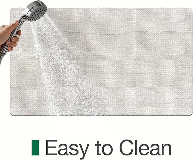 LUMI Ultra Thin Bath Mat, Super Absorbent Quick Dry Bathroom Rugs, Non-Slip Bathroom Mats, Marble Bathmats Fit Under Door, Bathtub, Sink, Shower Room, 17"x30", Light Grey