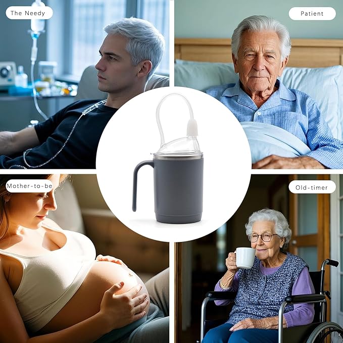 Adult Sippy Sup for Elderly 14oz Stainless Steel Spill Proof Cup with Straw, 3 in 1 Elderly Sippy Cup with Lid, Suitable for Seniors Disabled Patients Limited Mobility