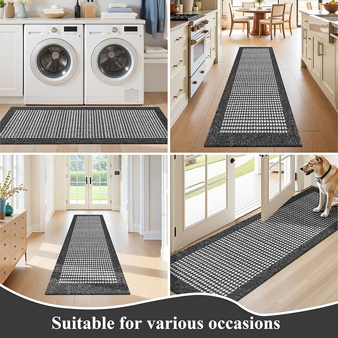 Ileading Laundry Room Runner Rug 2'x6' Non Slip Farmhouse Kitchen Floor Mats with Rubber Backing Machine Washable Black Indoor Decor Carpet for Bathroom Doormat Hallway Entryway Petmat Garage Balcony