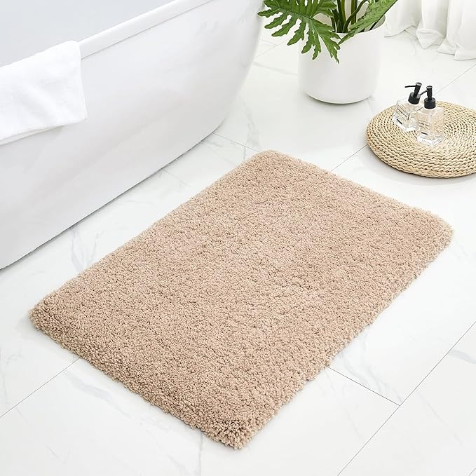 Bathroom Rugs Non Slip Washable 32x20, Ultra Thick Soft Microfiber Absorbent Bath Mats, High Density Foam Latex Non Slip Backing Bath Rugs, Fluffy Floor Carpet for Tub&Shower,Beige