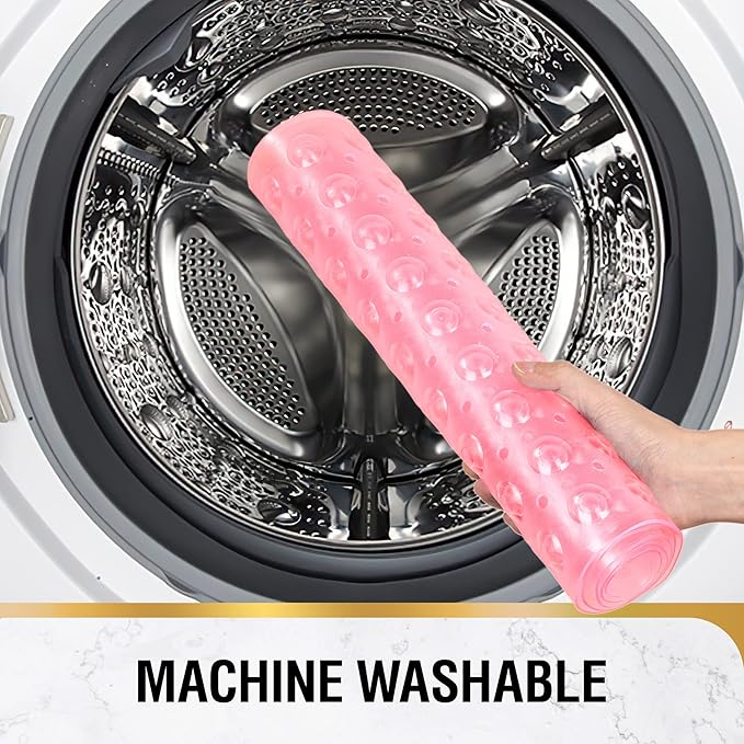 HITSLAM Bath Mat for Tub, Non Slip Bathtub Mat, 40 x 16 Inch Extra Long Bath Tub Mat, Machine Washable Bathroom Shower Mat with Suction Cups and Drain Holes, Soft on Feet, Clear Pink