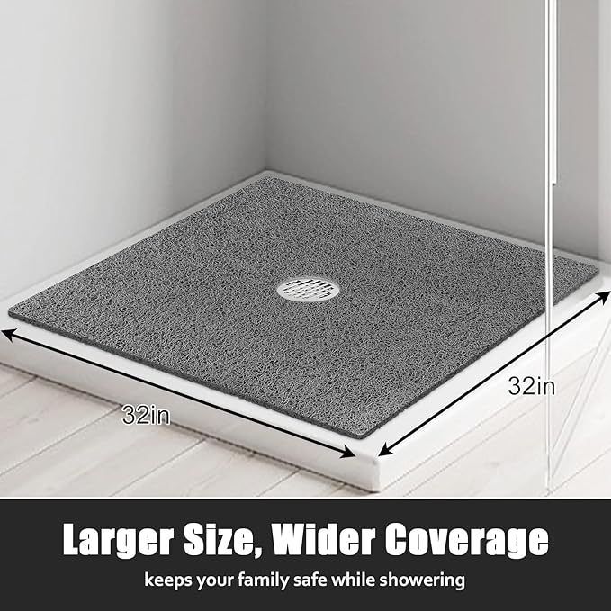 ZOESOE Square Shower Mat Non Slip: 32x32 Inch Large Shower Mats for Inside Shower with Drain Hole in Center, Super Soft PVC Loofah Massage Shower Stall Mat, Anti Slip Shower Floor Mat, Quick Drying