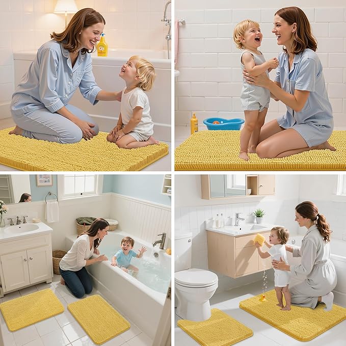 Arotive Bathroom Rugs 30x20, Extra Soft Absorbent Shaggy Chenille Bath Rugs, Machine Washable Rubber Backing Non-Slip Bath Mats for Bathroom Floor Tub and Shower, Home Decor Accessories, Yellow